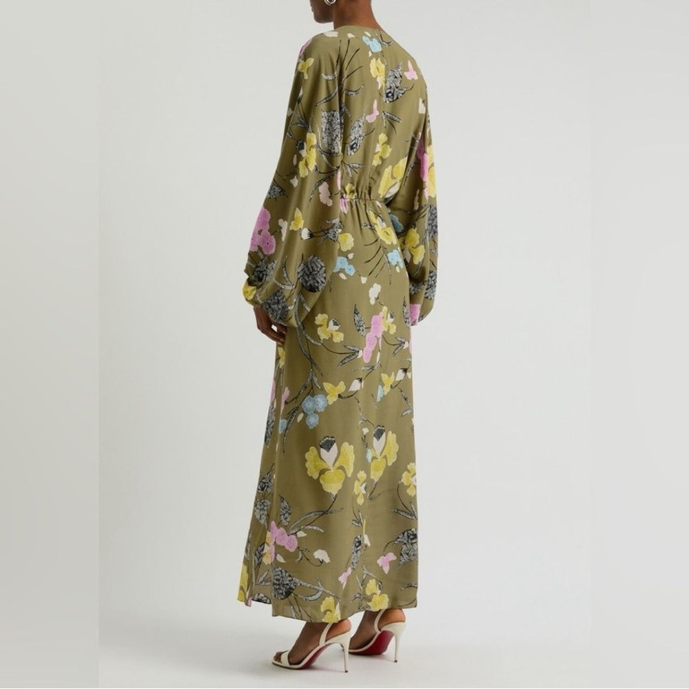 Diane Von Furstenberg Floral Maxi Dress in Olive and Yellow
